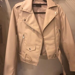Zara beige faux leather biker jacket